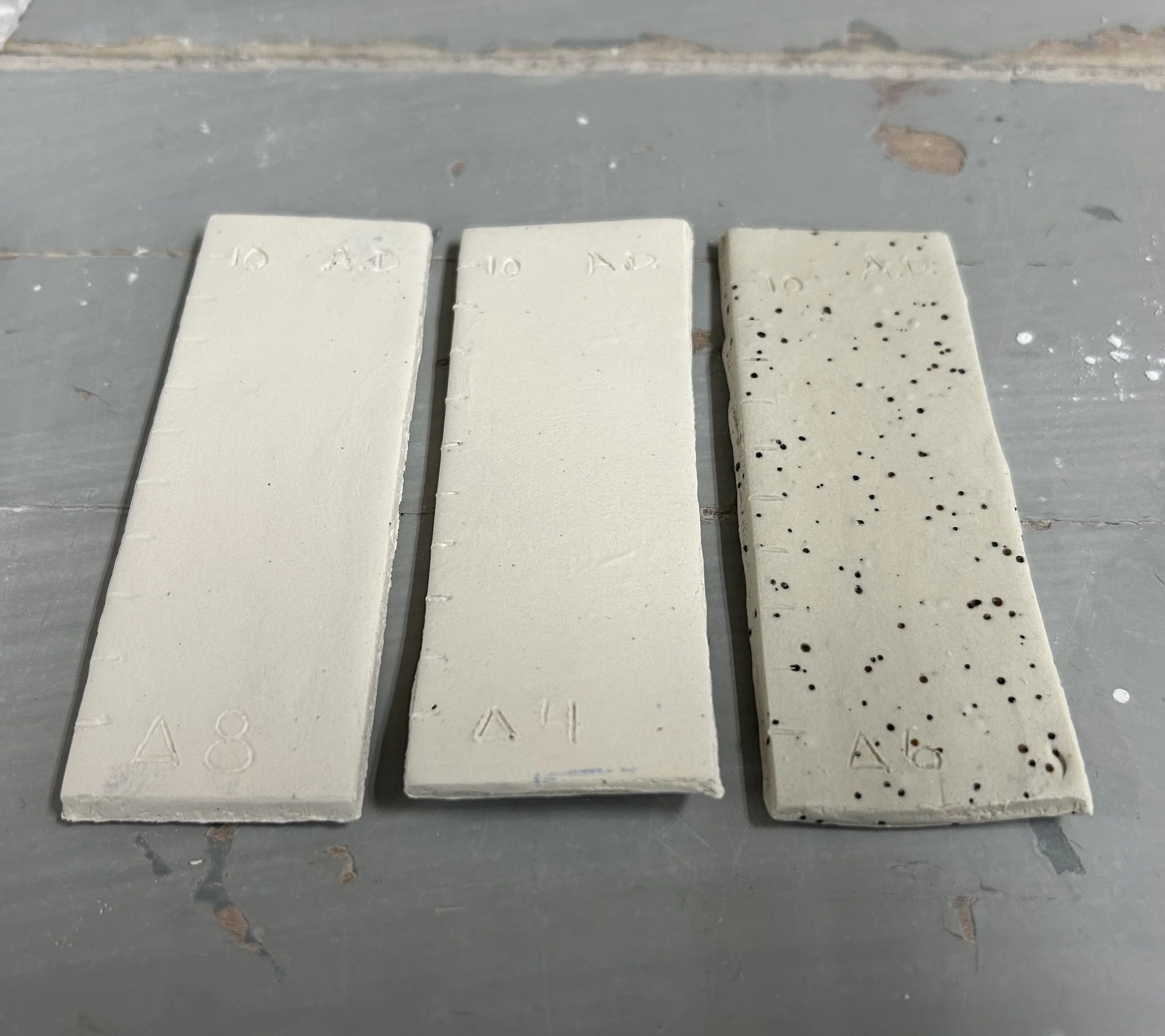 My Manganese speckled porcelain recipe tests at ^08. ^4, and ^6