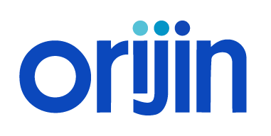 Logo with the word "orjin" in blue lowercase letters.