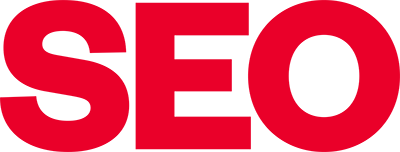 Close-up of the word 'SEO' in large red letters on a black background.