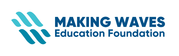 Logo of Making Waves Education Foundation with three stylized blue waves and the organization name in bold blue text.
