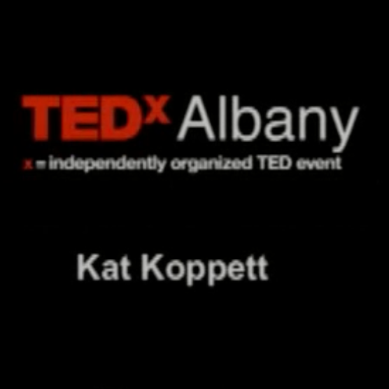 TEDx Albany event sign with the name Kat Koppett.