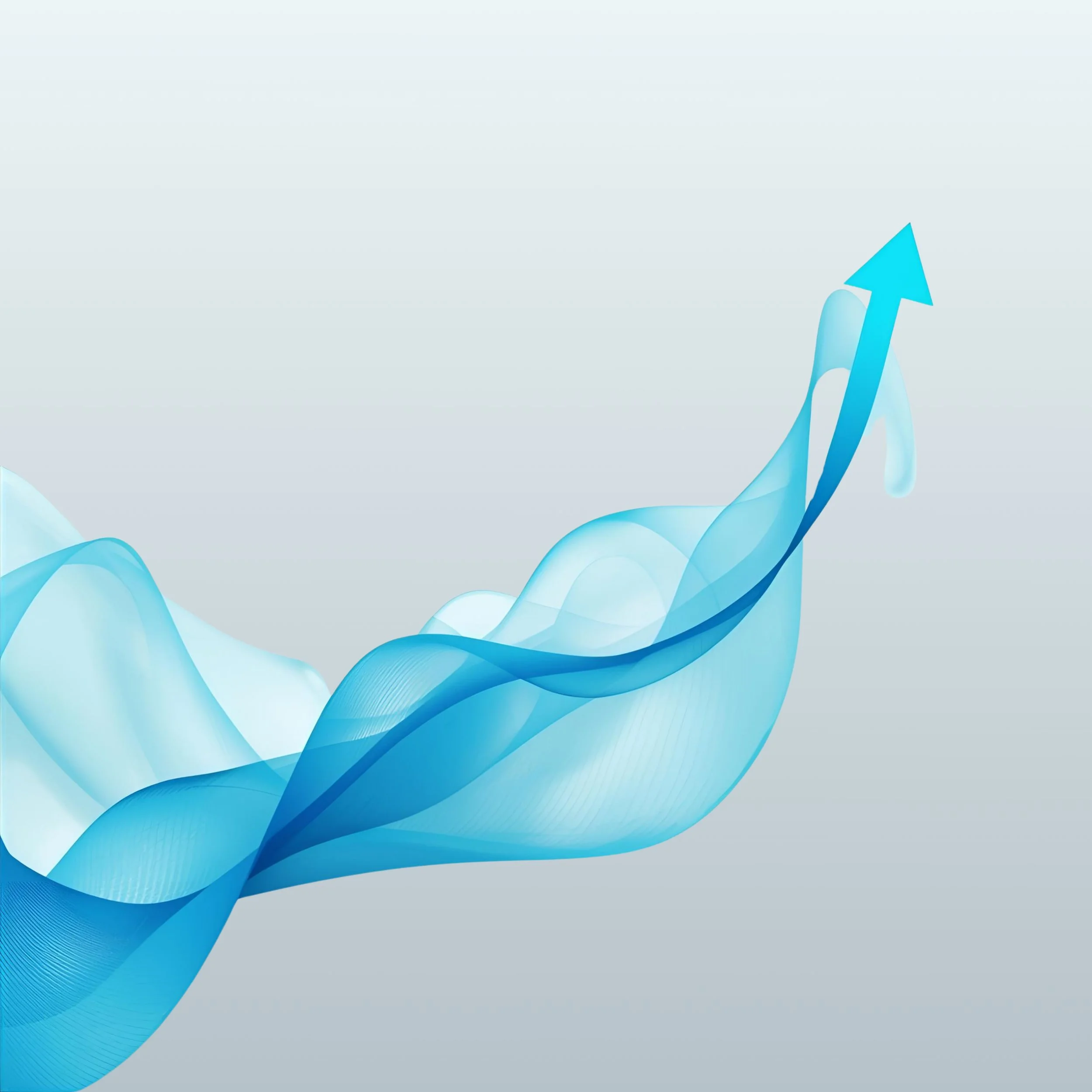 Abstract blue wave with upward arrow representing digital growth, innovation, and progress.