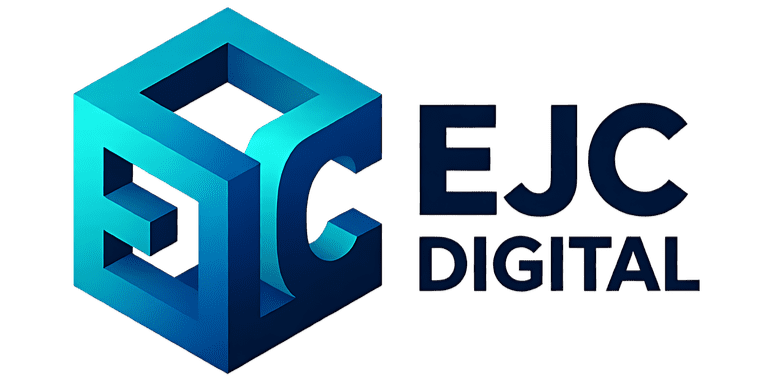 EJC Digital logo - modern 3D cube monogram representing digital strategy, design, and technology agency