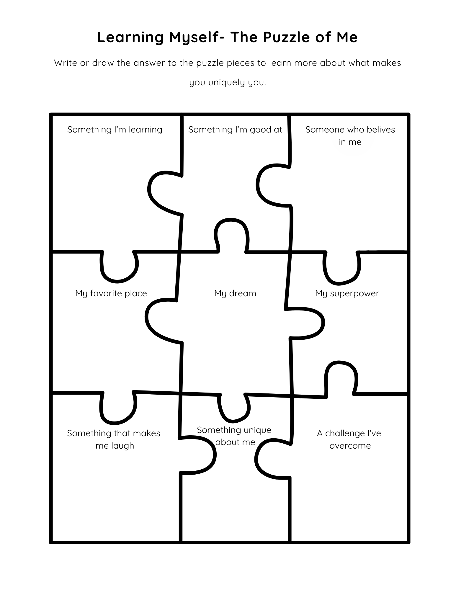 Complete the puzzle to help explore yourself. Find out who you are and who you want to become.