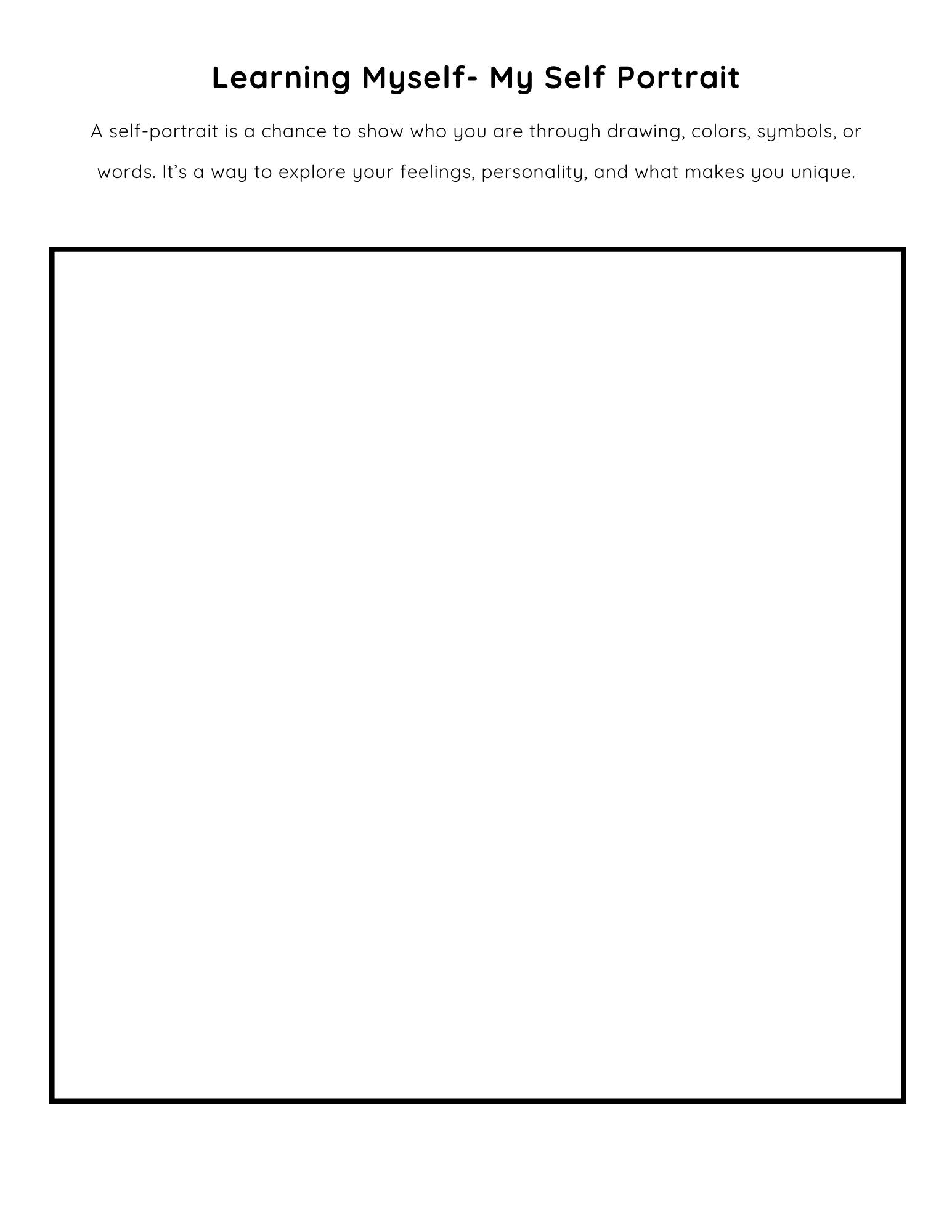 Printable page to guide your self-portrait. How do you see yourself?