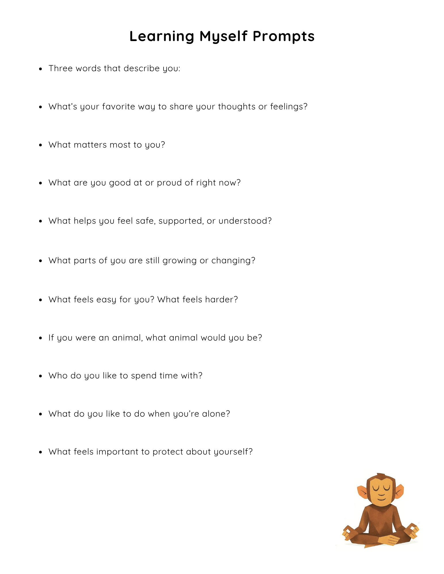 Prompts and questions to ask yourself or your child to help guide their self-awareness