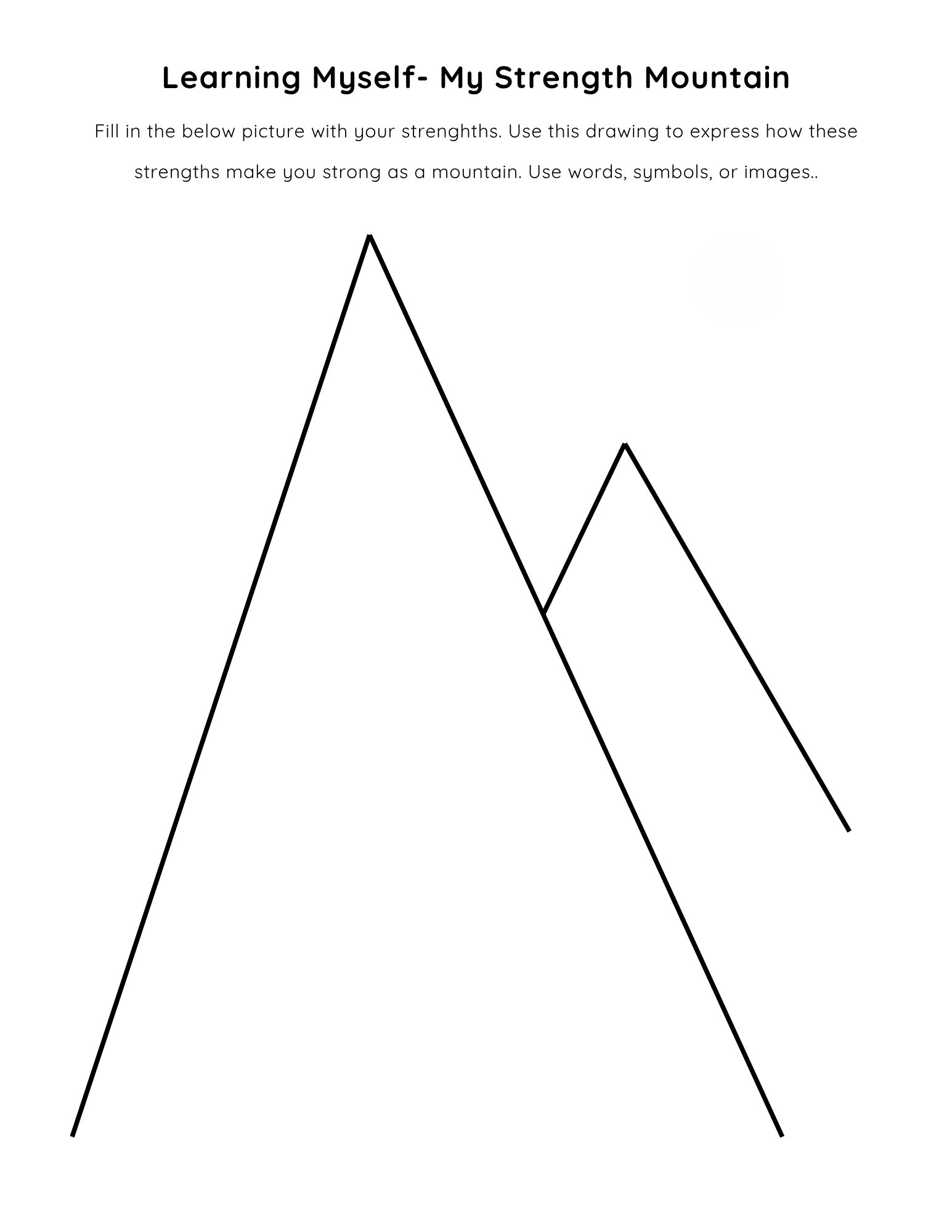 Printable worksheet where the author details their strengths on a mountain.
