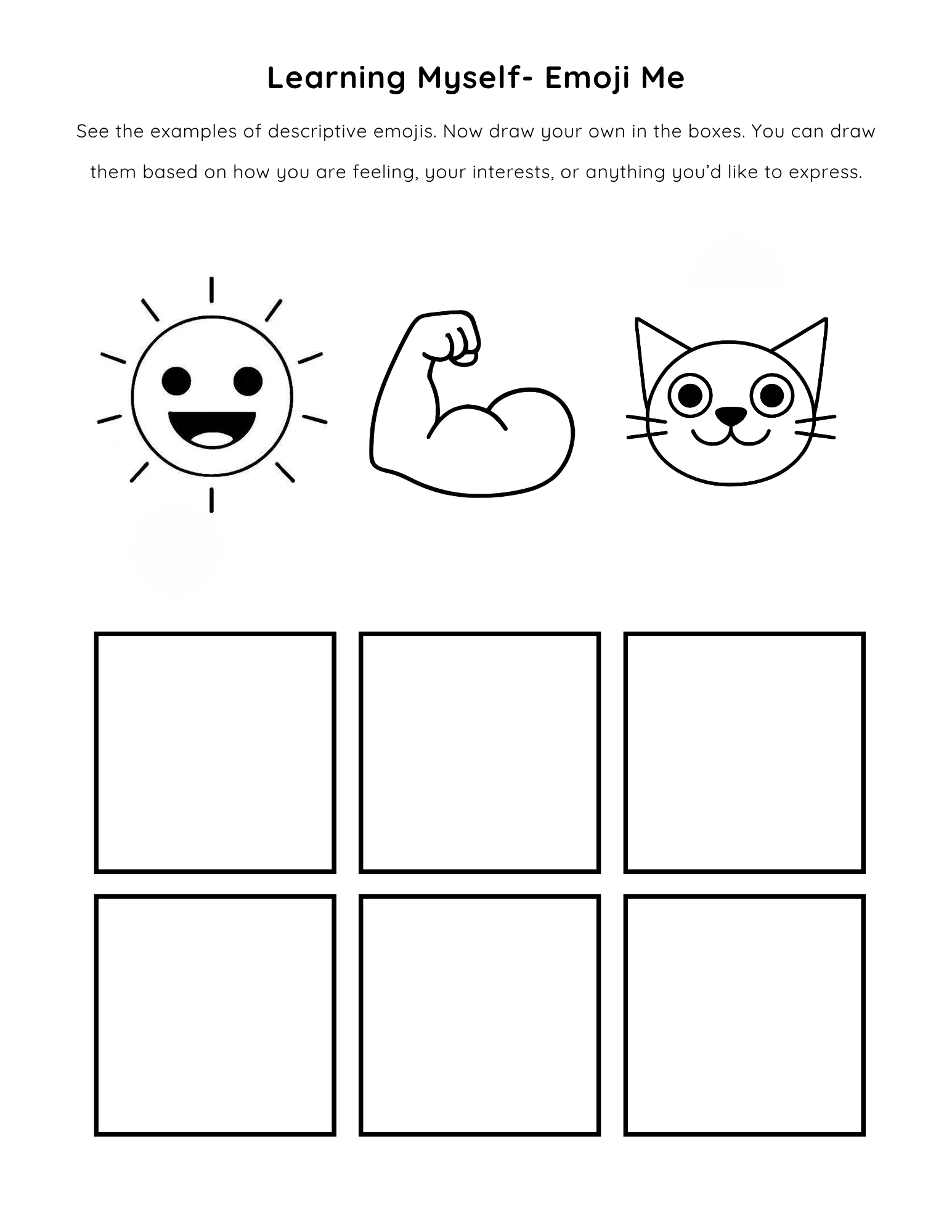 What emoji can you draw that describes you? Use this printable page to discover yourself and your emoji