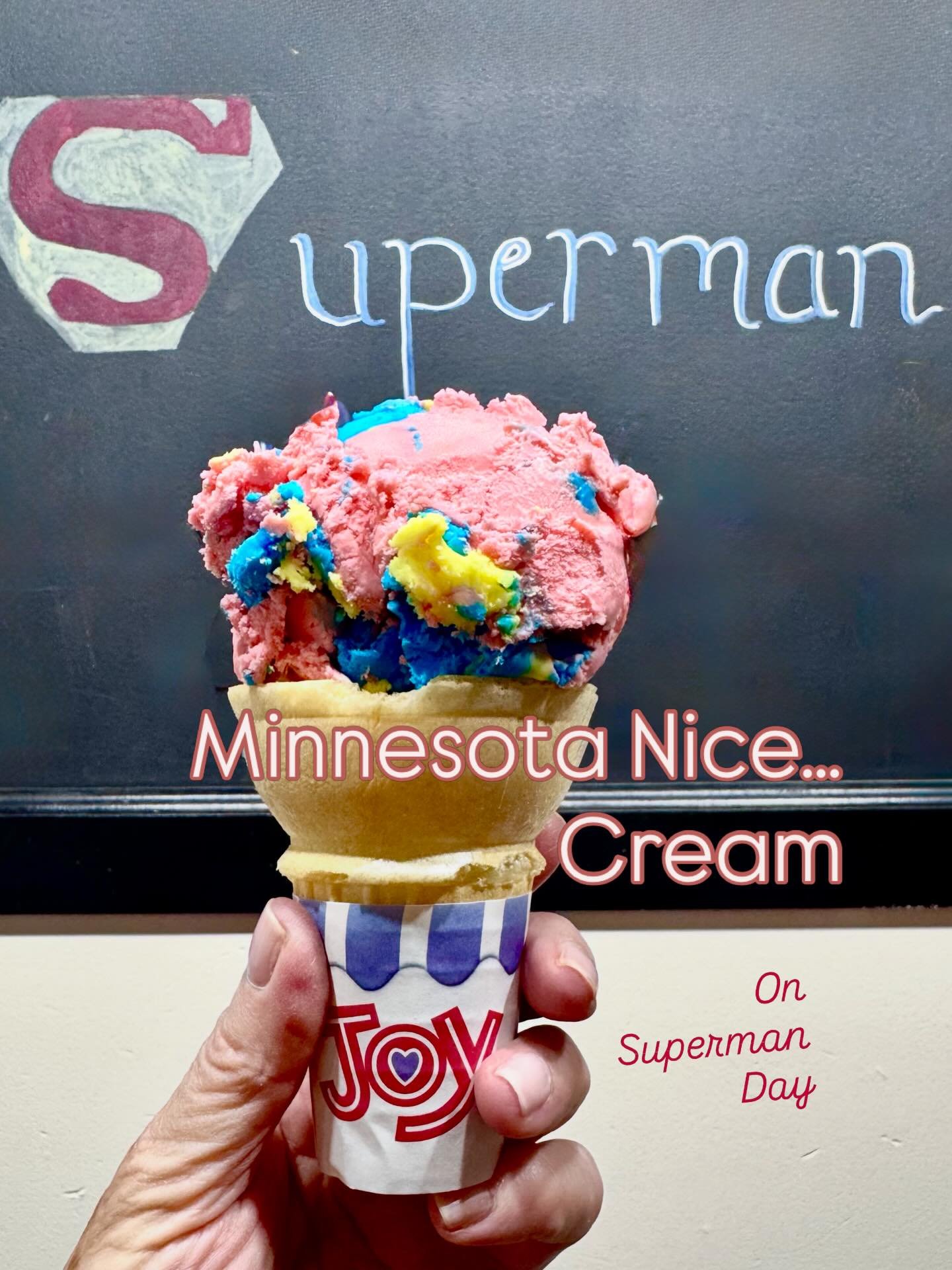 Are you a Superman fan? April 18 is Superman Day.
I discovered the ice cream flavor  named after the superhero when I was in Minnesota to see Bruce Springsteen perform. (Now, there&rsquo;s a super man!)

There&rsquo;s lots of variations in the flavor