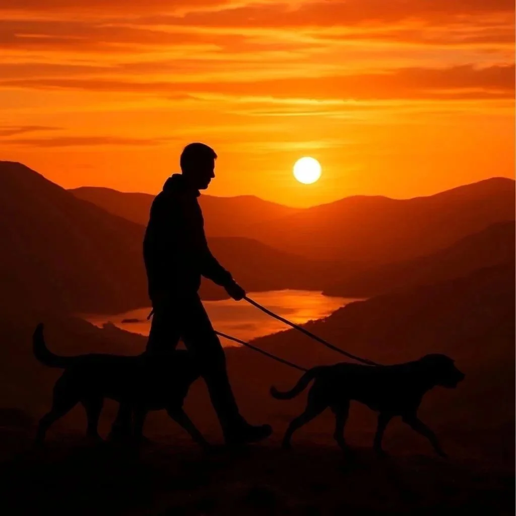 man walking dog