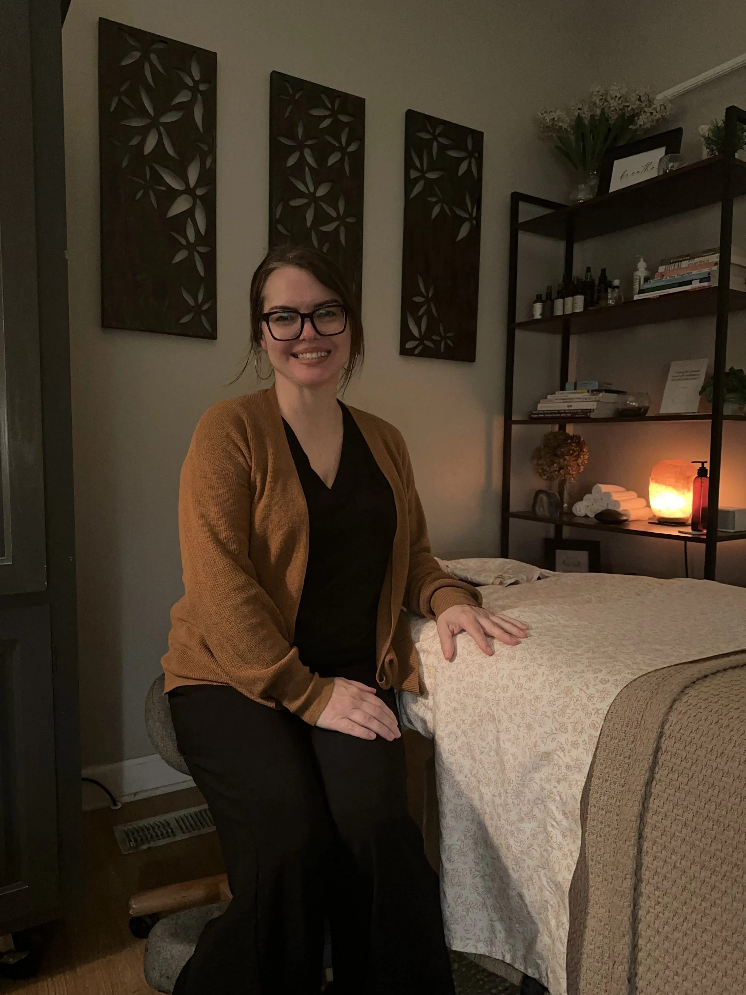 Nichole Honeycutt, Licensed Massage and Bodywork Therapist, welcome clients to her Massage Therapy Office in Durham, NC