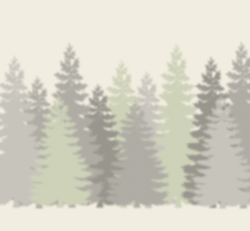 A stylized illustration of pine trees in shades of gray and green on a light background.