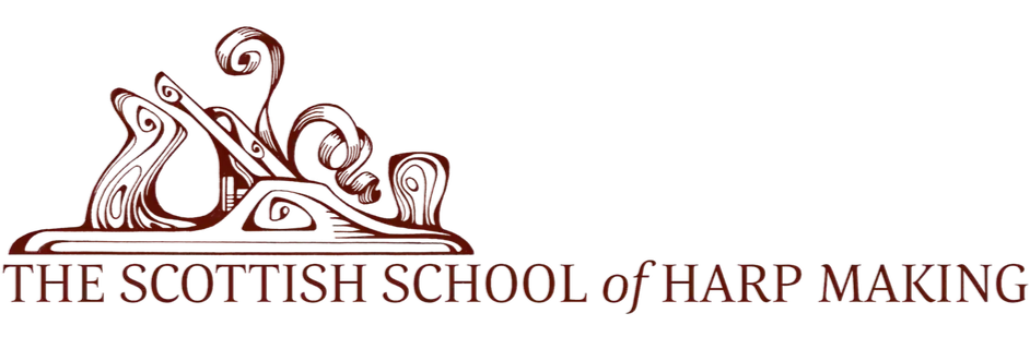 Logo for The Scottish School of Harp Making, featuring red plane and text.