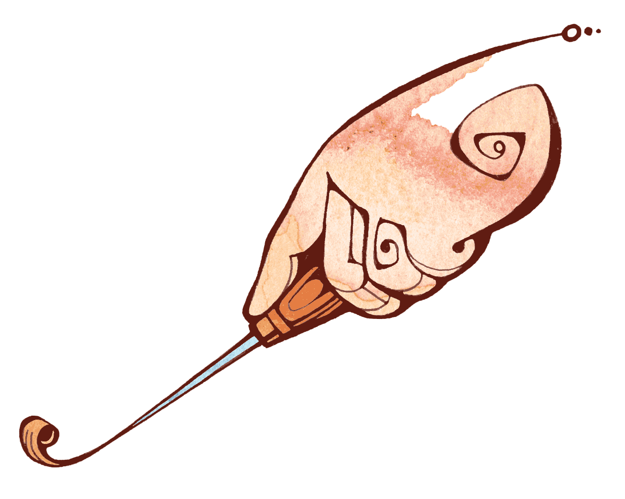 Illustration of a hand holding a carving tool.