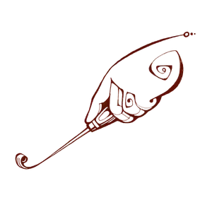 A line drawing of a hand with a wood carving tool.