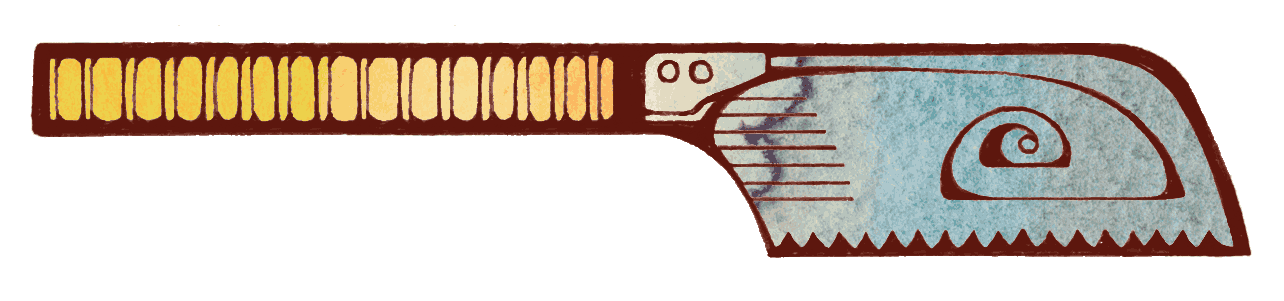 Flat, stylised illustration of a saw with a yellow handle and a grey blade.