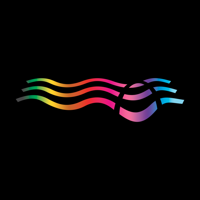Colorful wavy lines intertwining on a black background, creating a dynamic, abstract design.
