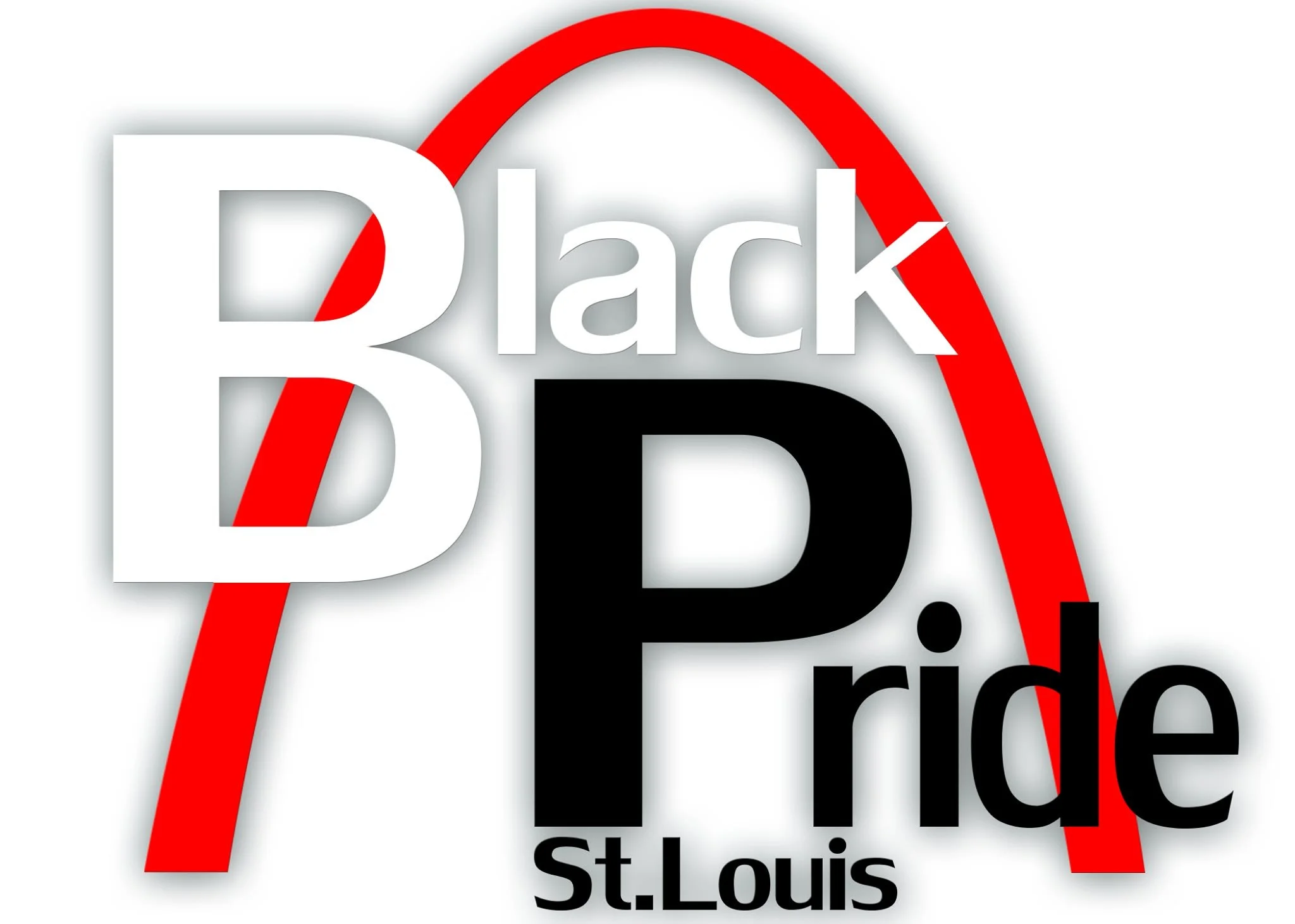 Logo for Black B P Ride in St. Louis with a red arch and black, white, and gray text.