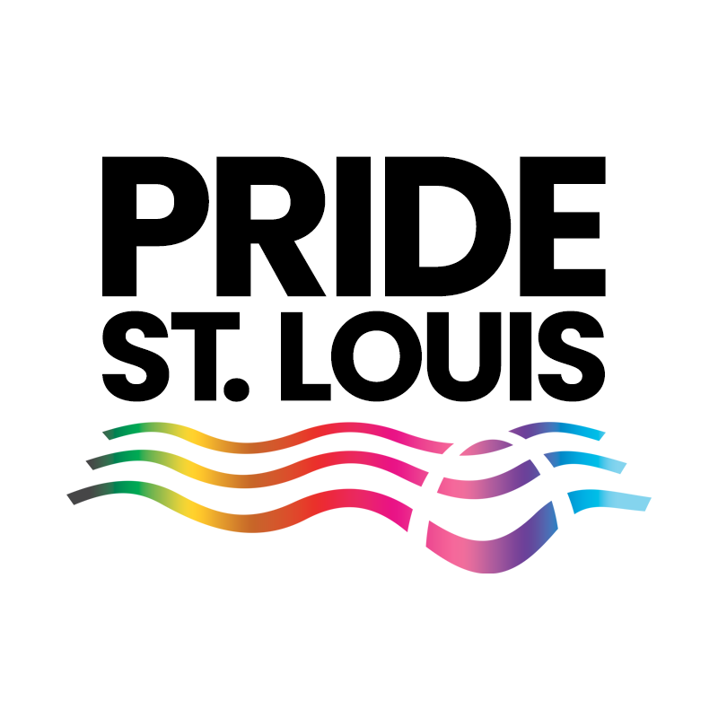 Pride St. Louis logo with colorful wave design underneath the black text 'PRIDE ST. LOUIS' on a white background.