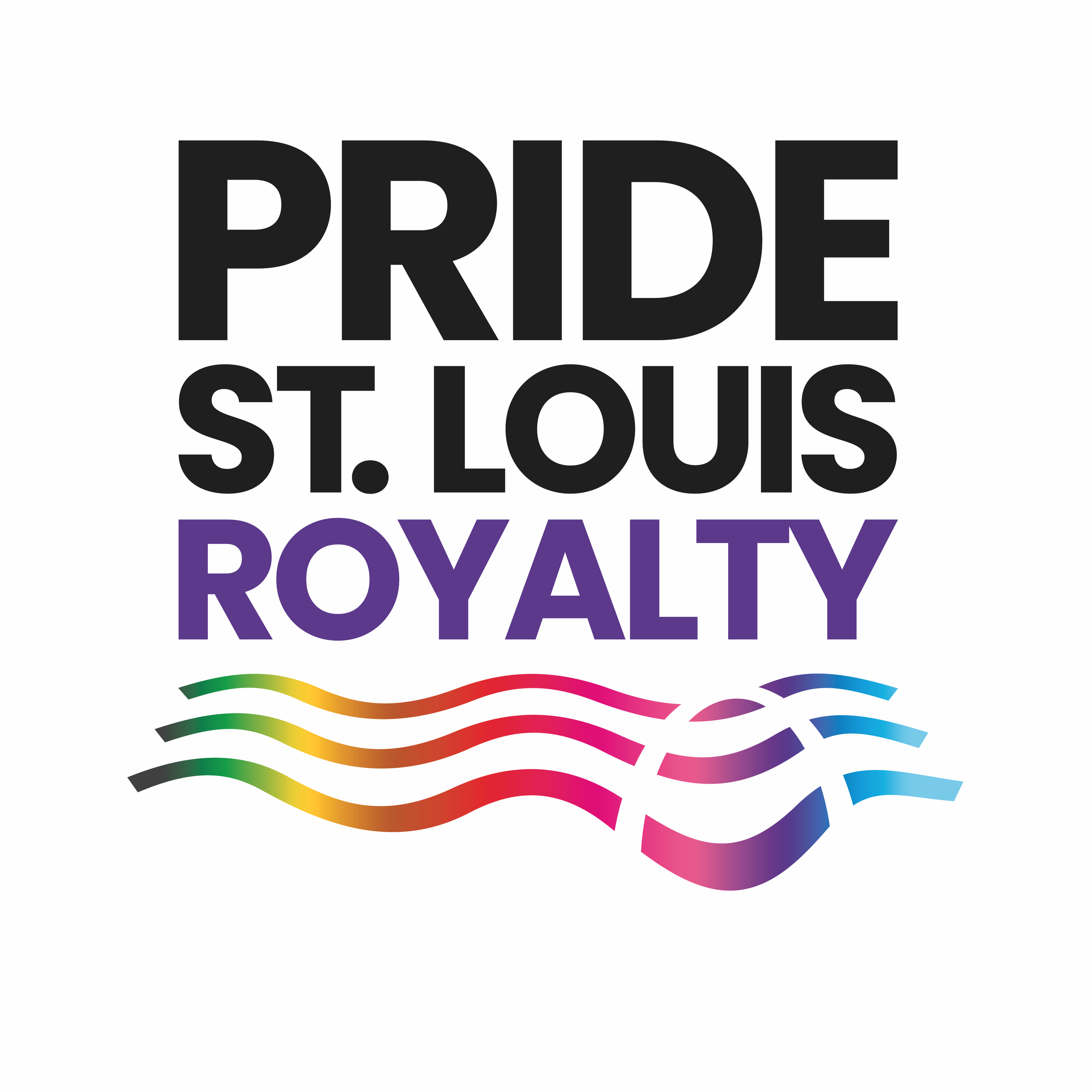 Text reads 'PRIDE ST. LOUIS ROYALTY' with rainbow-colored wavy lines underneath.