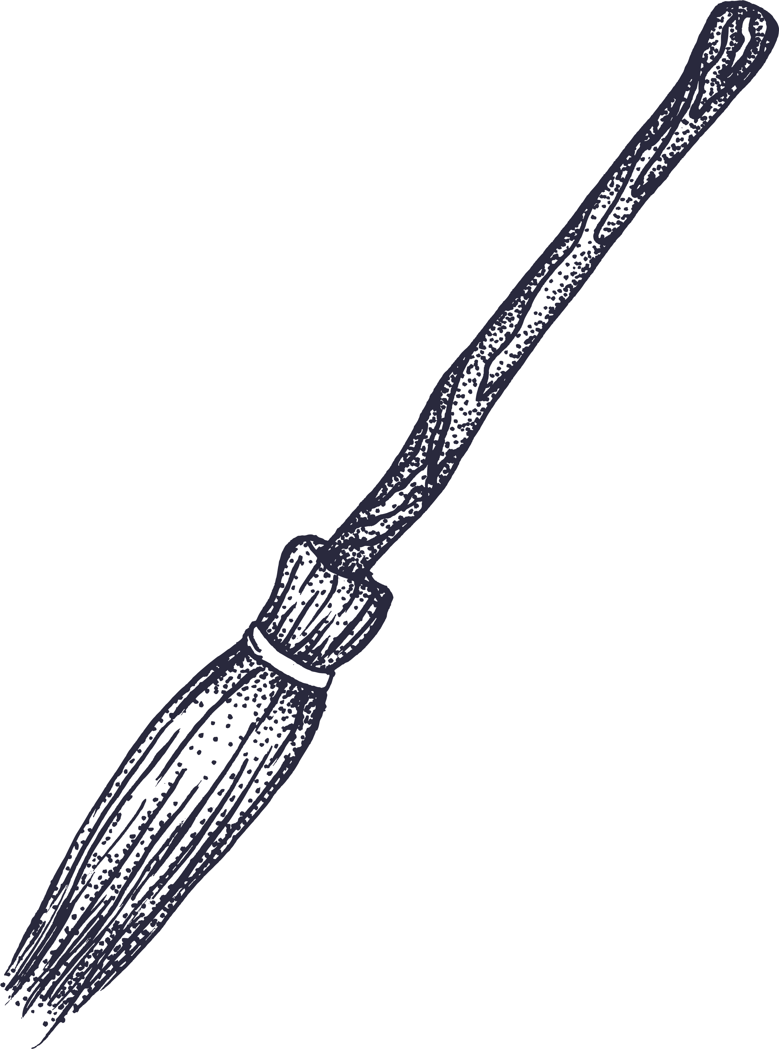 Illustrated icon of a broom. It's pointed diagonally, and the broomstick is wooden.