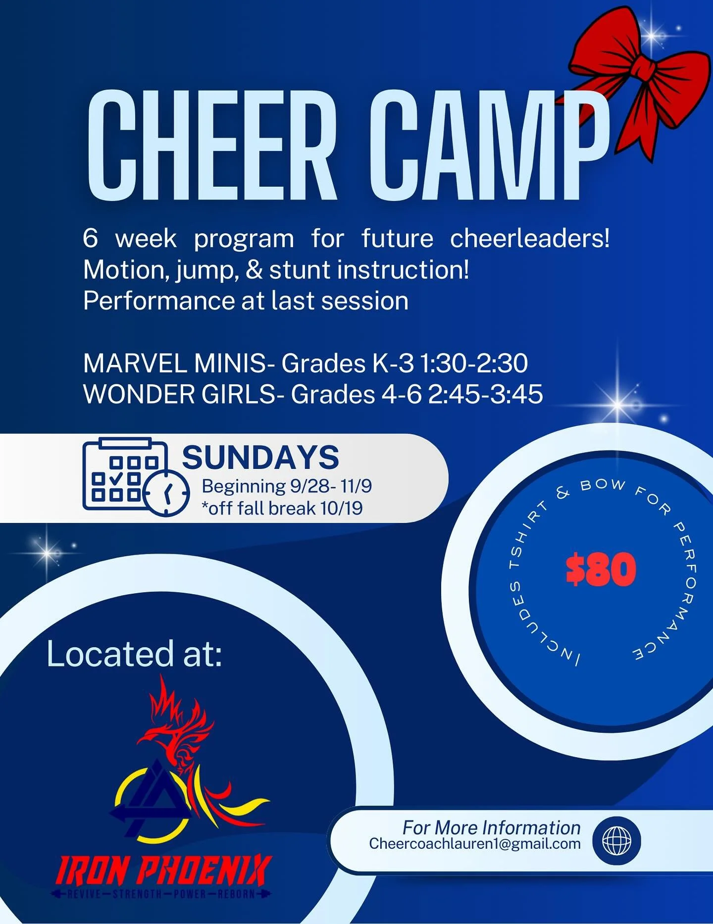 Parents, are you looking for something fun, active, and confidence-boosting for your child? 🙋&zwj;♀️🙋&zwj;♂️

This Youth Cheer Camp with Coach Lauren is packed with cheer skills, teamwork, and plenty of fun! No experience needed&mdash;just bring th
