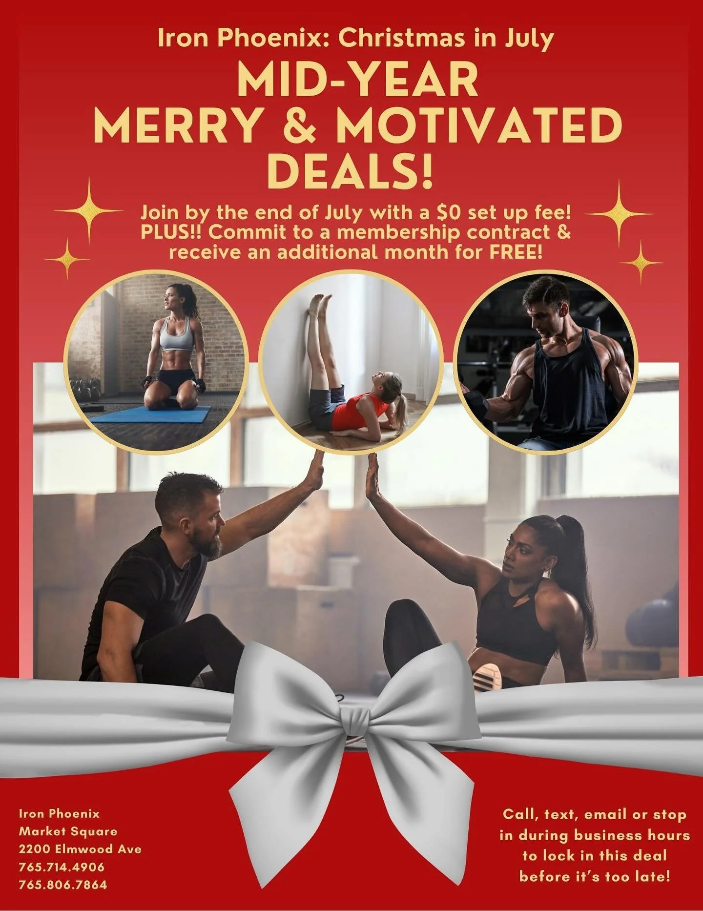 🎄 CHRISTMAS IN JULY DEAL &ndash; UNWRAP YOUR FITNESS GOALS! 🎁

Santa&rsquo;s come early to Iron Phoenix &mdash; and he brought GAINS! 💪
Give yourself the gift of health with our LIMITED-TIME offer:

🎅 Join with No Enrollment Fee!
🎁 PLUS: If you 