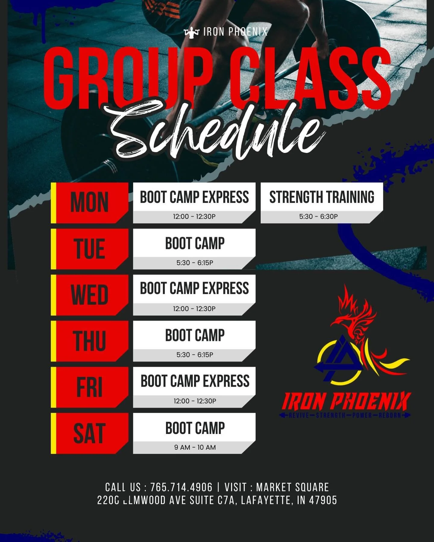 Join us in May for a group class at Iron Phoenix! 
Your first class is always FREE!! #lafayetteindiana