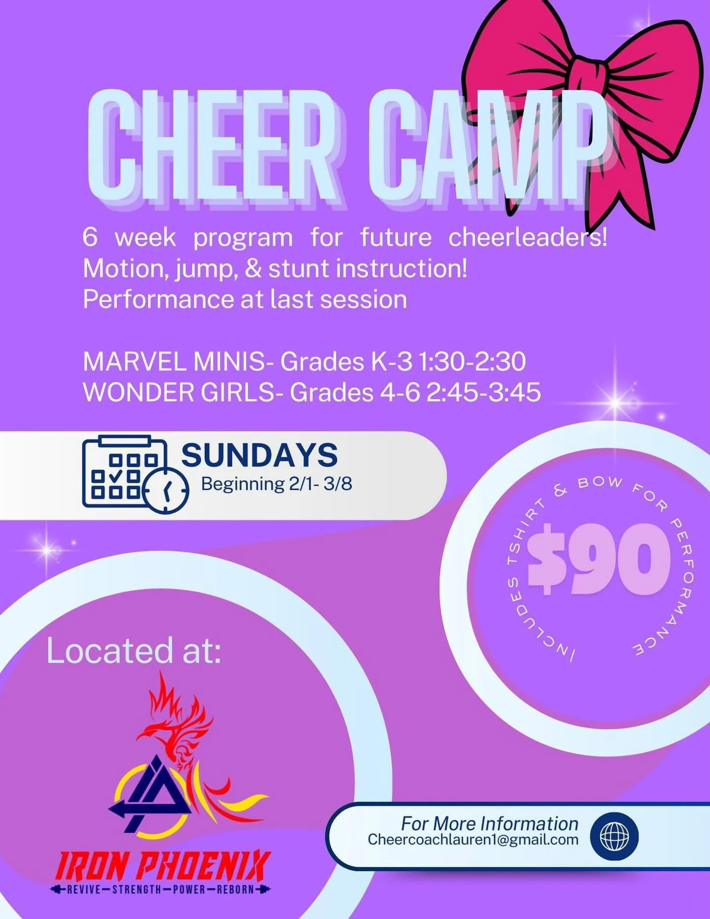 Because you asked&hellip; Lauren is doing it AGAIN! 🙌
Cheer Camp at Iron Phoenix, Session 2 is officially open for registration after an amazing first session.

This camp is perfect for young athletes looking to grow their skills, strength, and conf