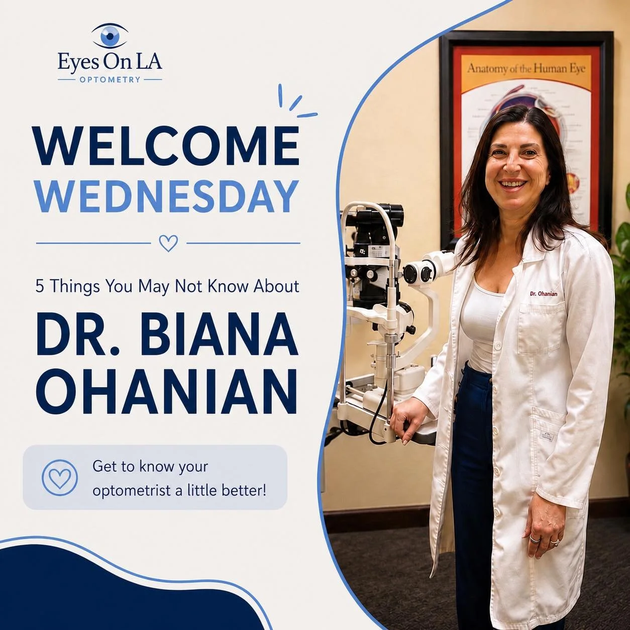 ✨ Welcome Wednesday | Get to Know Dr. Biana ✨

For over 30 years, Dr. Biana has been helping patients see their best&mdash;but there&rsquo;s so much more to her than what happens in the exam room. 💙

Here are 5 things you may not know about her:

🚶