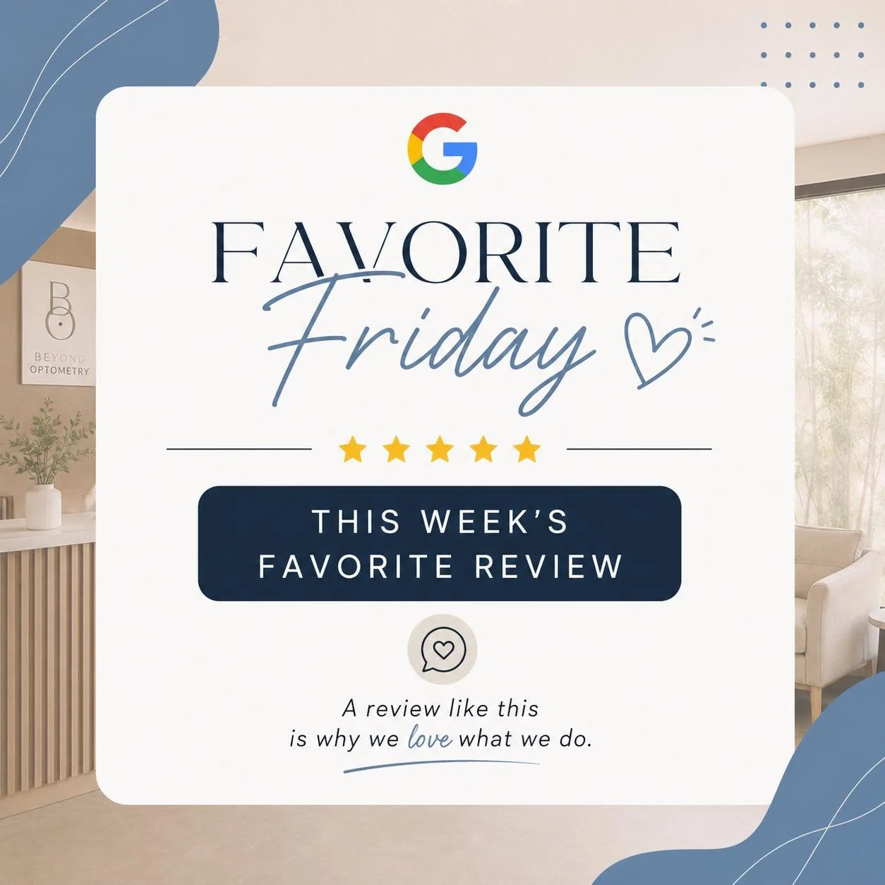 ⭐ Favorite Friday ⭐

Reviews like this are the reason we love what we do. 💙

Our goal has always been simple: provide personalized eye care where every patient feels heard, never rushed, and confident in their vision.

Knowing that our patients trus