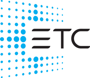 ETC logo with blue dot patterns on black background