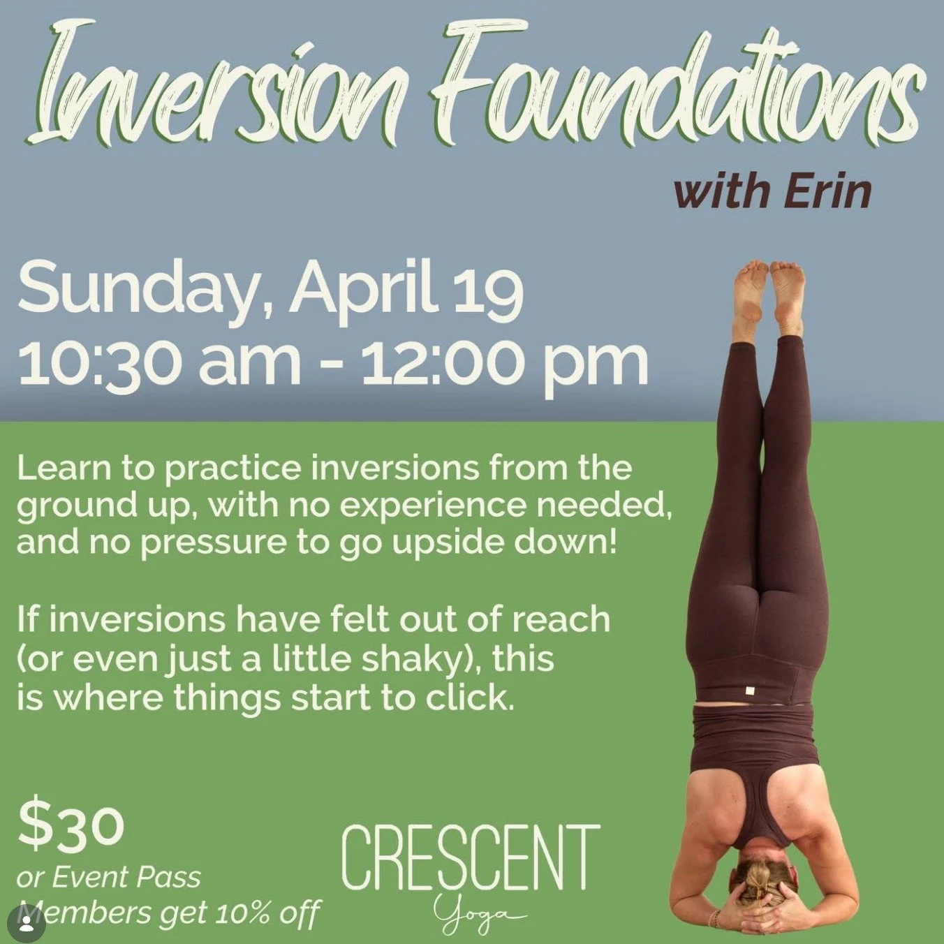 Ready to flip your perspective?

This Inversion Foundations class is where strength meets strategy. 

We&rsquo;ll build from the ground up with targeted mobility, strength, and flexibility drills designed to give you the control and confidence every 