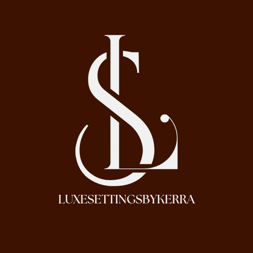 A logo featuring a stylized 'L' and 'S' in white on a dark brown background with the text 'LUXETTINGSBYKERRA' below.