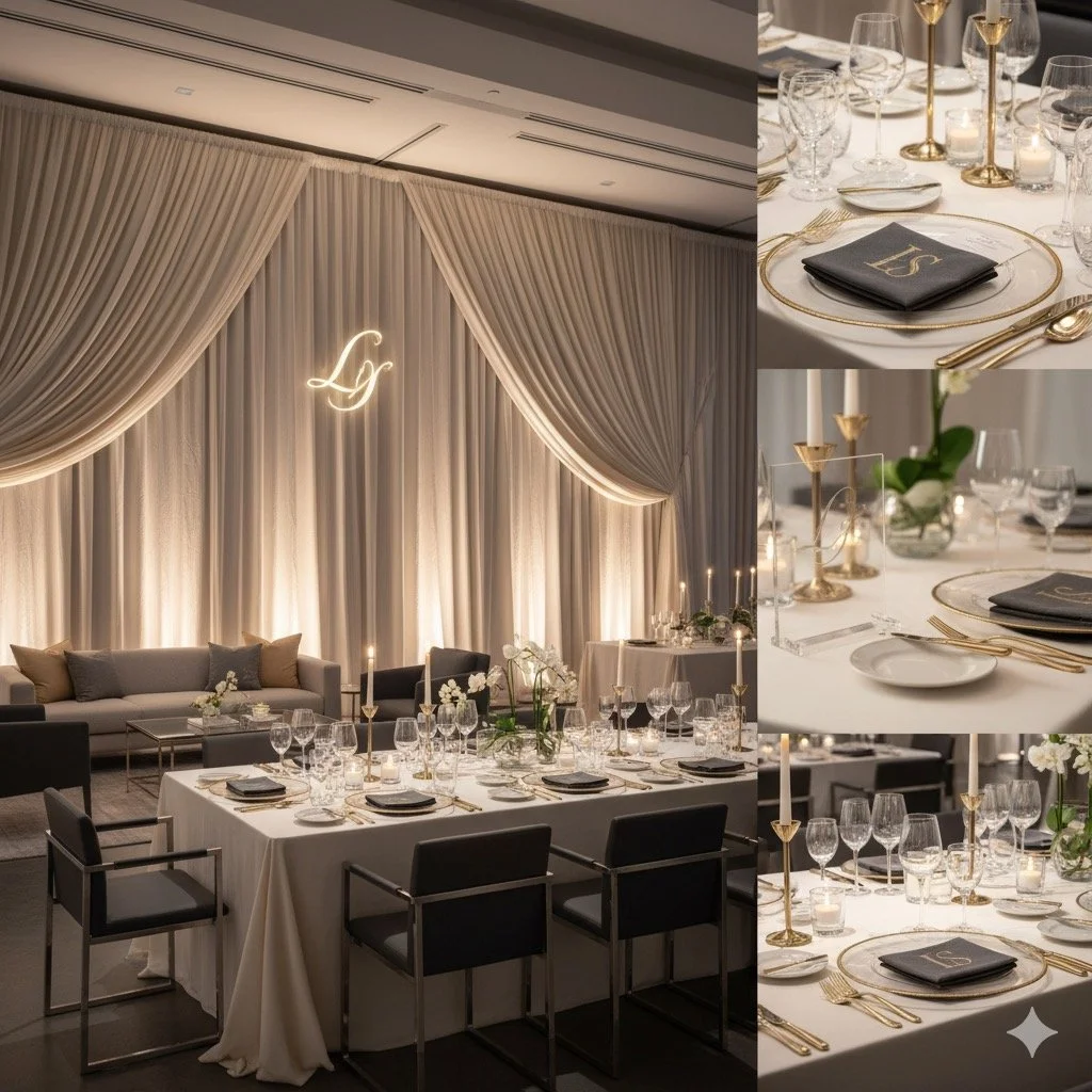 Flat lay of a table with a floral cloth, a pink lamp, three circular containers with pastel-colored paints or powders, a yellow and white striped card, and dried leaves on a teal background.