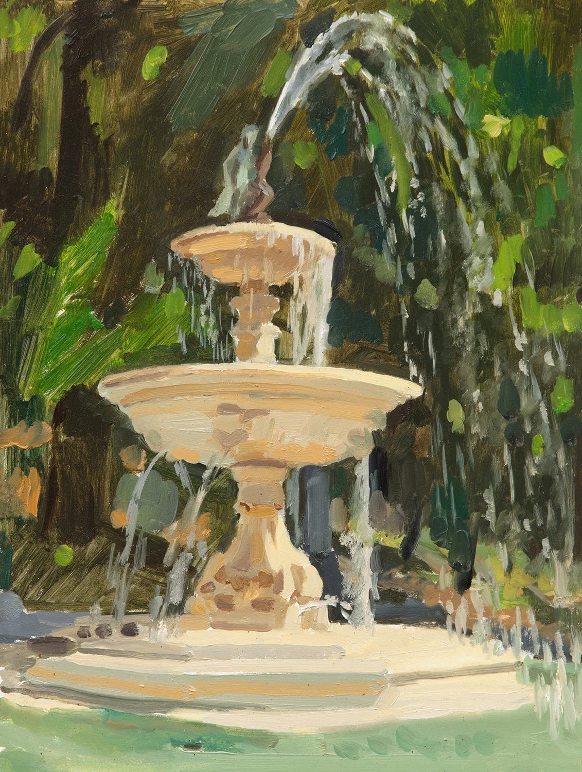 Butler Perozzi Fountain, Lithia Park, Ashland, oil on panel, 9" x 12", sold