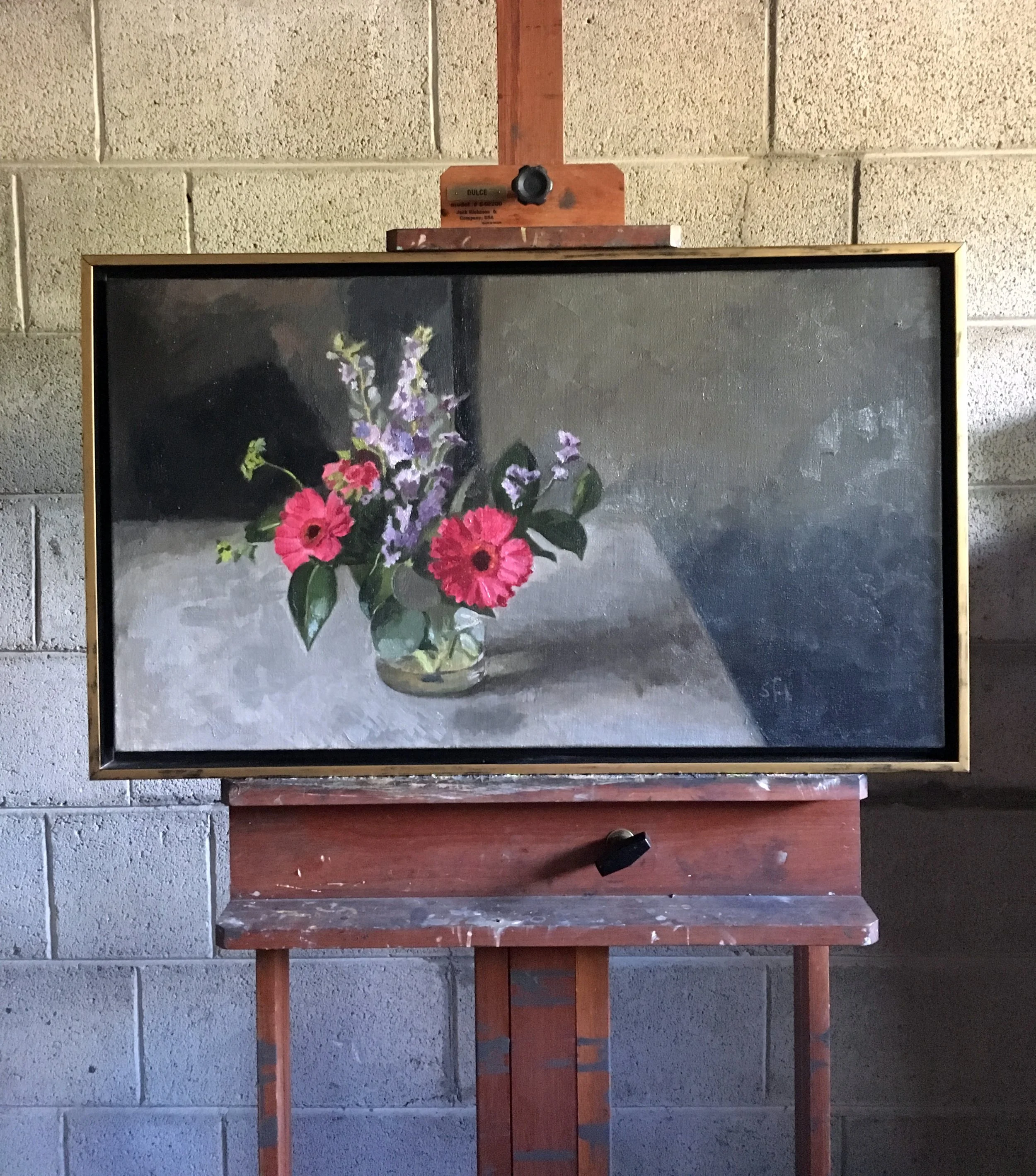 Pink Gerberas with easel and frame.jpg