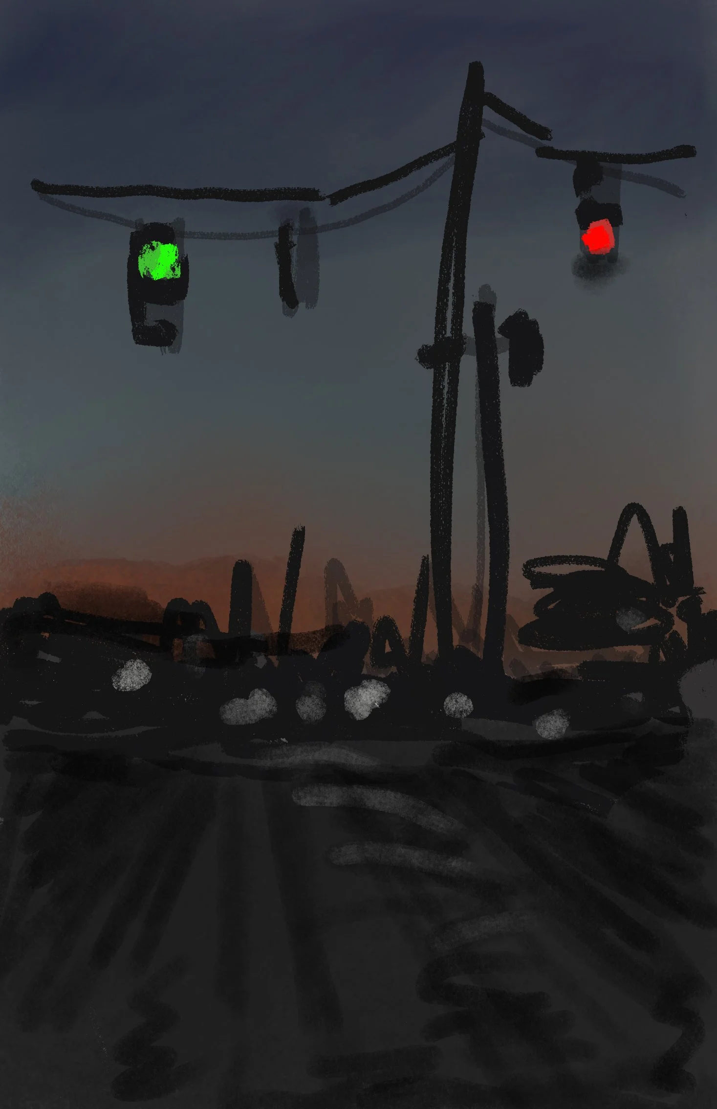 Digital Sketch From Memory - Nighttime Drive
