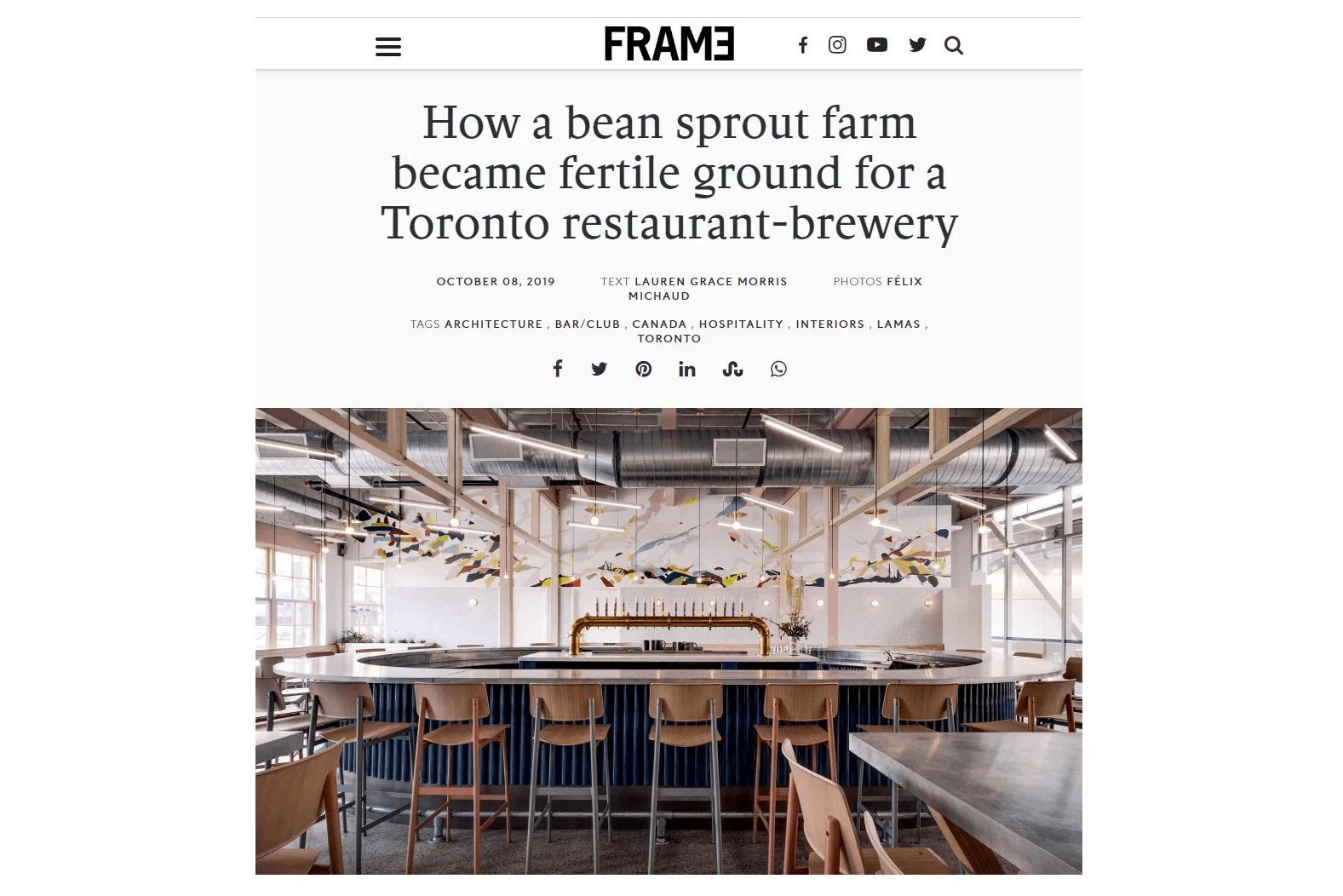 Frame Magazine Features Avling Kitchen &amp; Brewery in Toronto