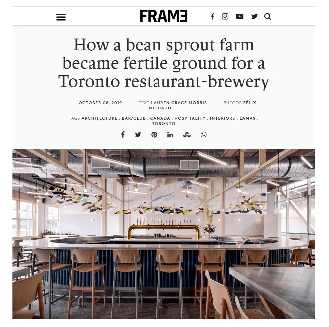 Frame Magazine Features Avling Kitchen &amp; Brewery in Toronto