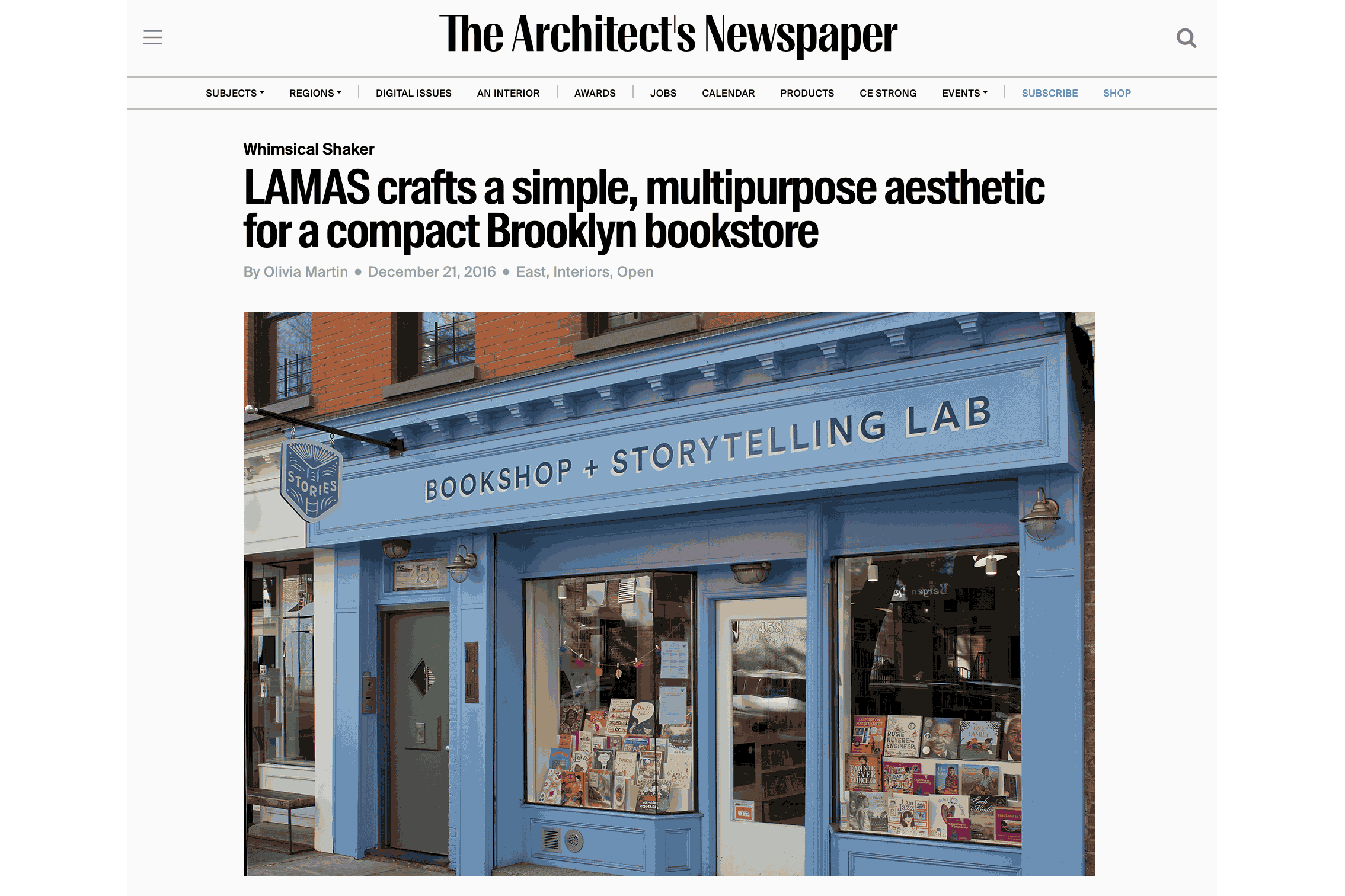 Architect Magazine Features LAMAS’ Brooklyn Bookshop in “Whimsical Shaker”