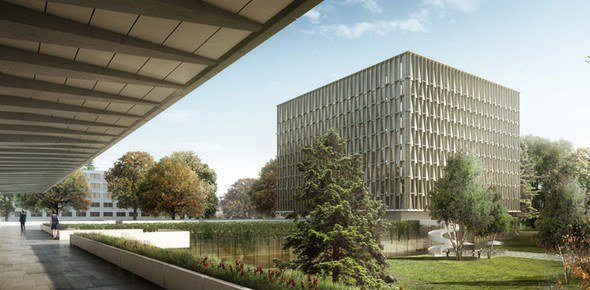 Plafond acoustique en plâtre réalisé par DSD SA dans la salle de réception d'une organisation internationale à Genève
