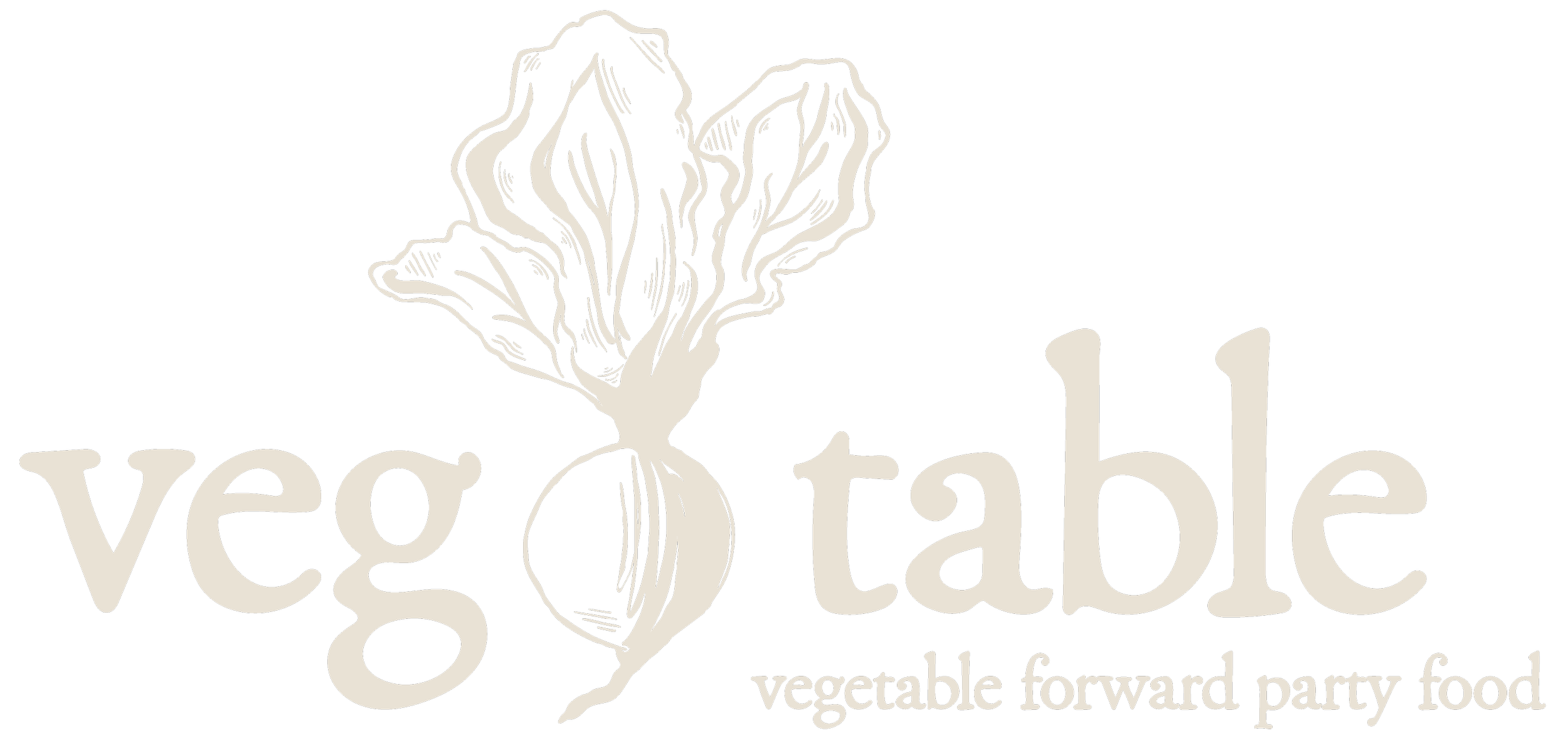 Logo for Vegtable, featuring a stylized illustration of a vegetable with leaves, and the words "vegtable" and "vegetable forward party food".