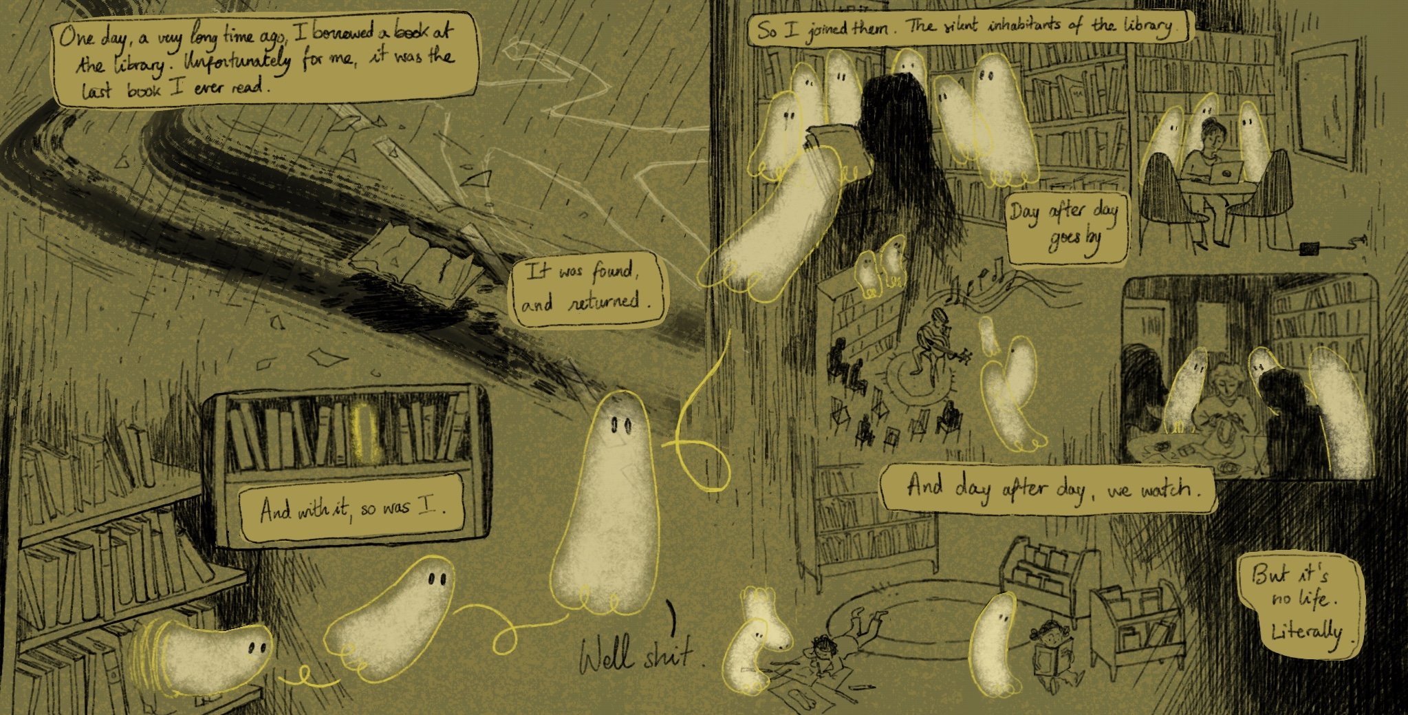 Band dessinée - Fantpomes dan sla bibliothèque