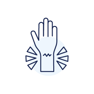 Illustration of a hand with radiating pain inside a circle