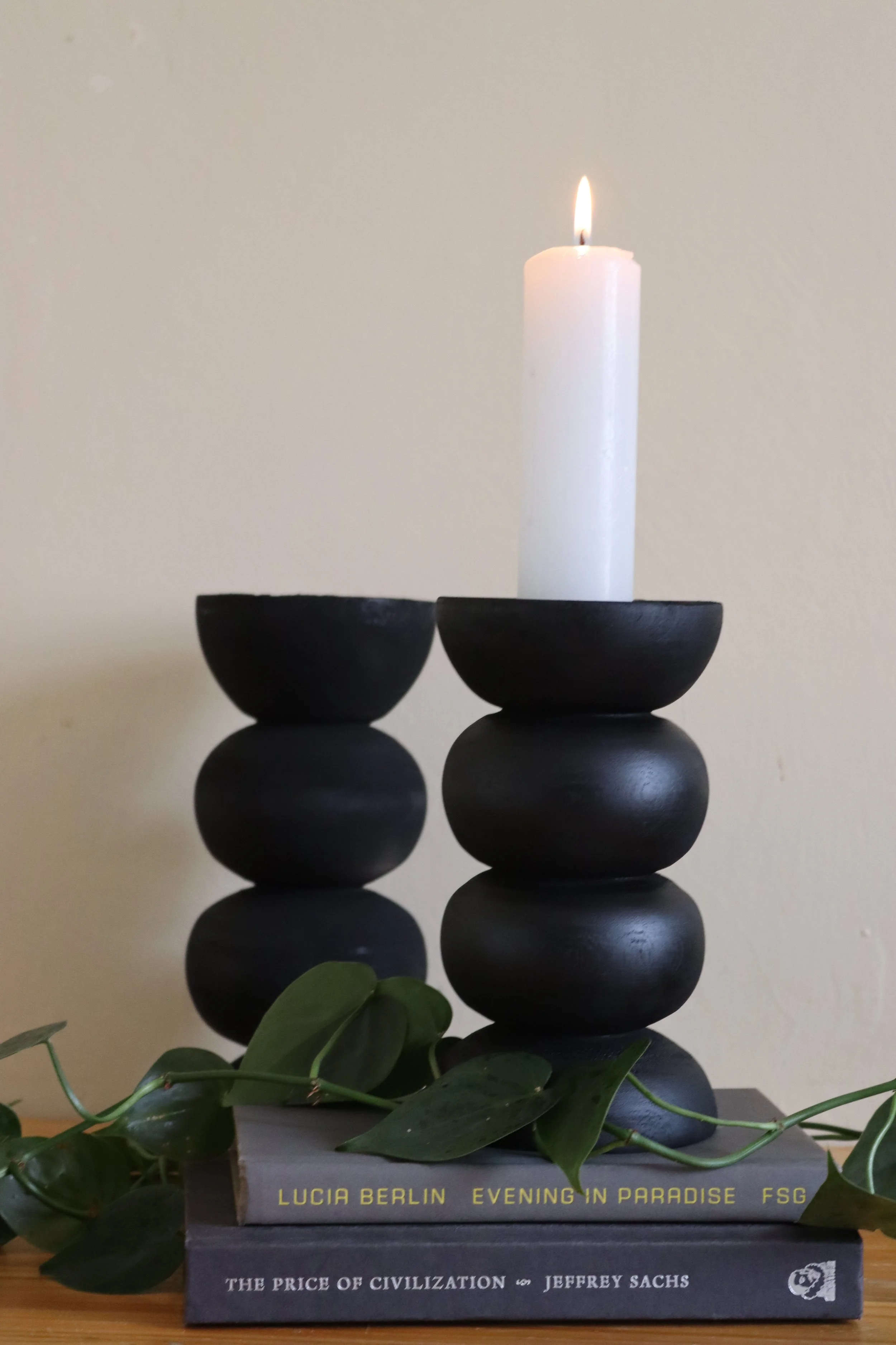 Ribbed Bishop/Alter Candle Holders made from Acacia wood, a custom-made order for an interior designer.