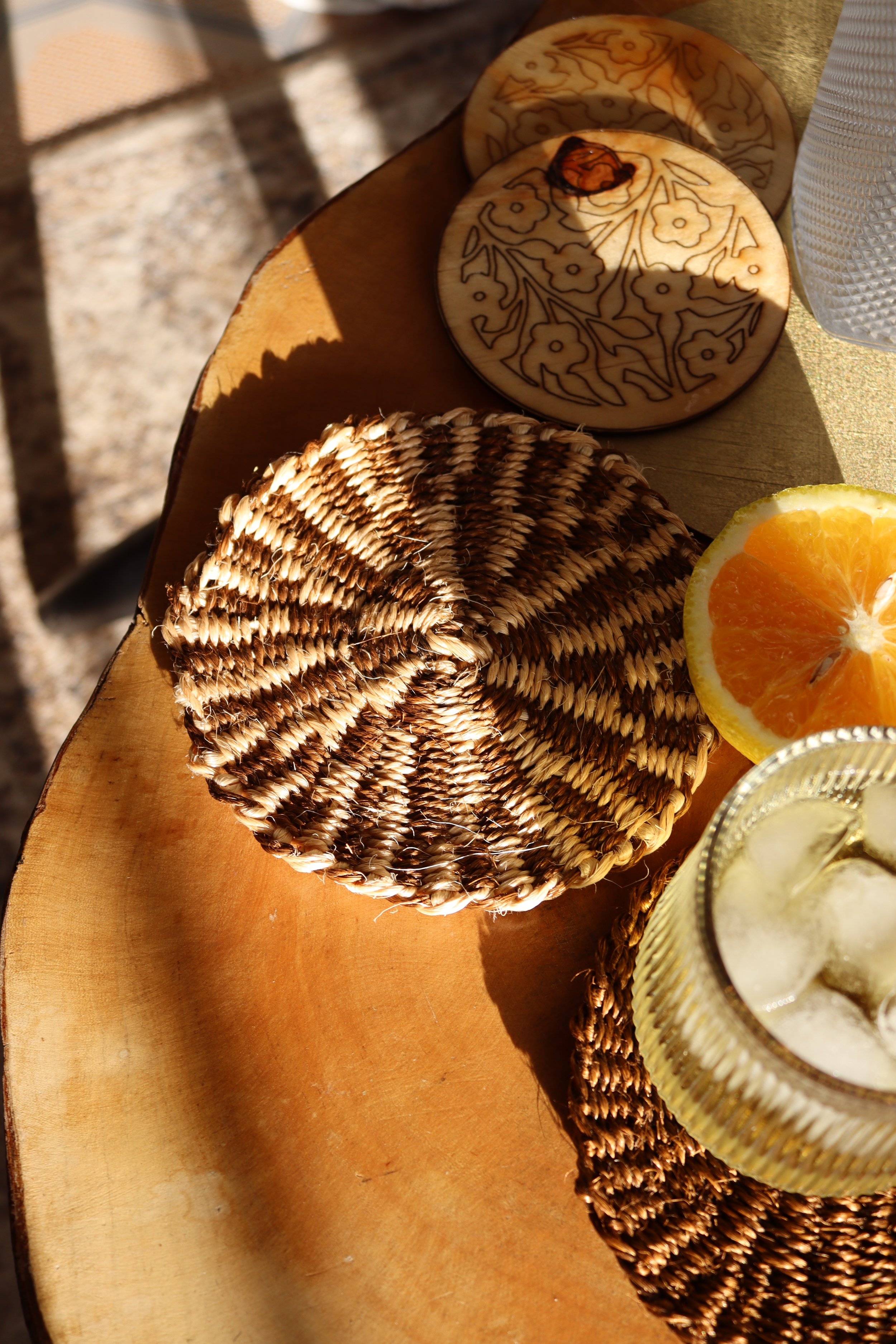 Checked Sisal Coasters- 5 inches diameter