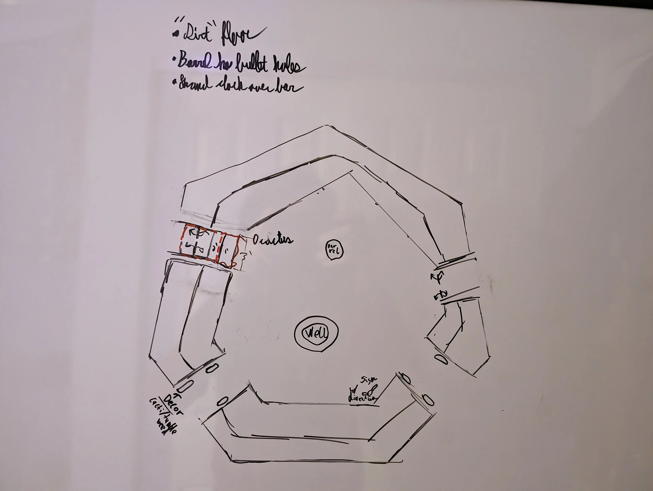 Initial Rendering for the Antigone Model
The original sketch of the model's design was on a whiteboard so details could be erased and drawn over by new ideas as they appeared. 