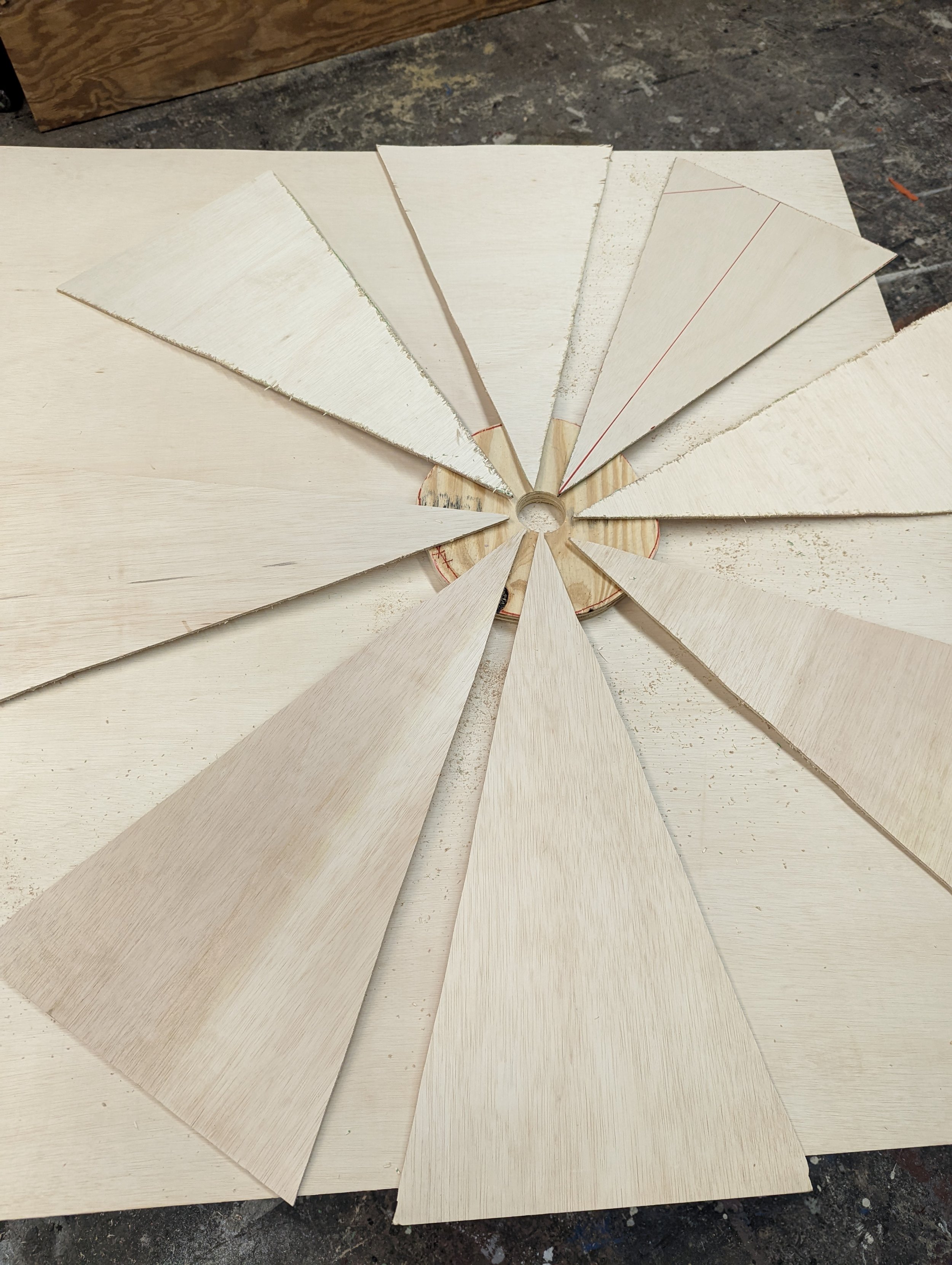 Blade of the Windmill Construction (Oklahoma 2022)
Eight blades were placed in an almost perfect pattern, with some contradictions existing to show age. A hole was cut out of the center in order a PVC Pipe to be added so the Windmill could spin. 