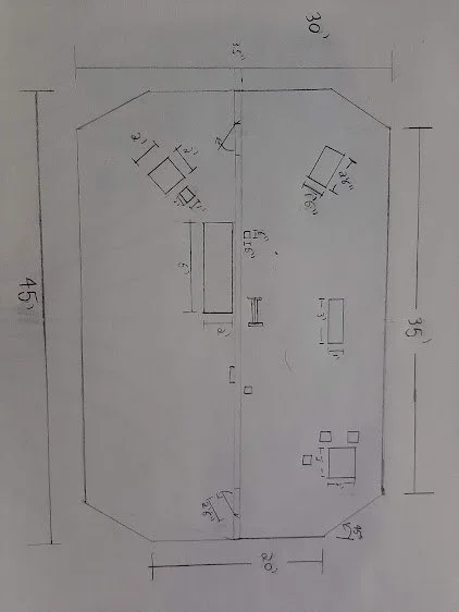 Pencil Rendering for The Government Inspector
This design is for The Government Inspector. The central theme of the show focus' on the topic of wealth disparity, so to represent this a dual sided rotating stage was designed. Though one side was visib